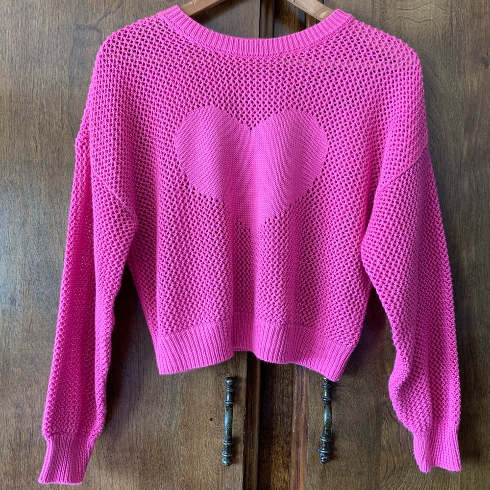 Pink Heart Open-Knit Women's Sweater